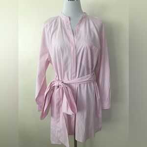 Zara pink striped belted button down shirt dress